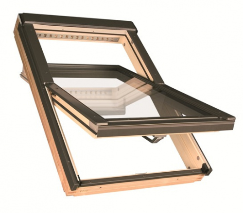 Мансардные окна Fakro (Факро) деревянные со среднеповоротным механизмом открывания